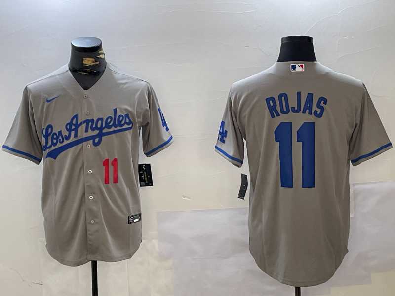 Mens Los Angeles Dodgers #11 Miguel Rojas Number Grey With los Cool Base Stitched Jersey